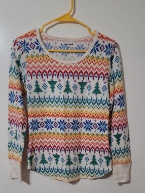 Old Navy White Multicolor Fair Isle Thermal Shirt